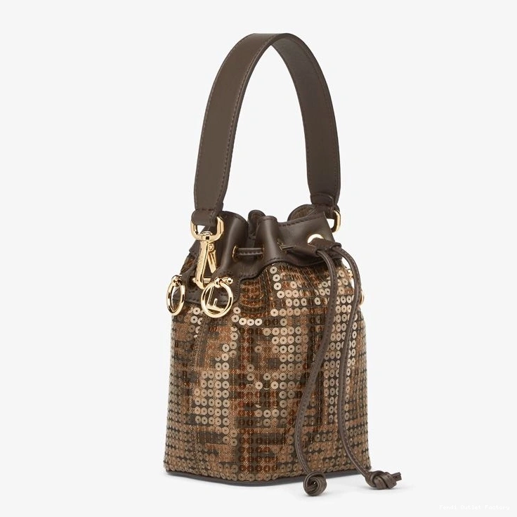 Cheap HOT Bag Fabric Motif Bucket Sequins Brown Mon with FF Mini In Fendi Tresor 0721
